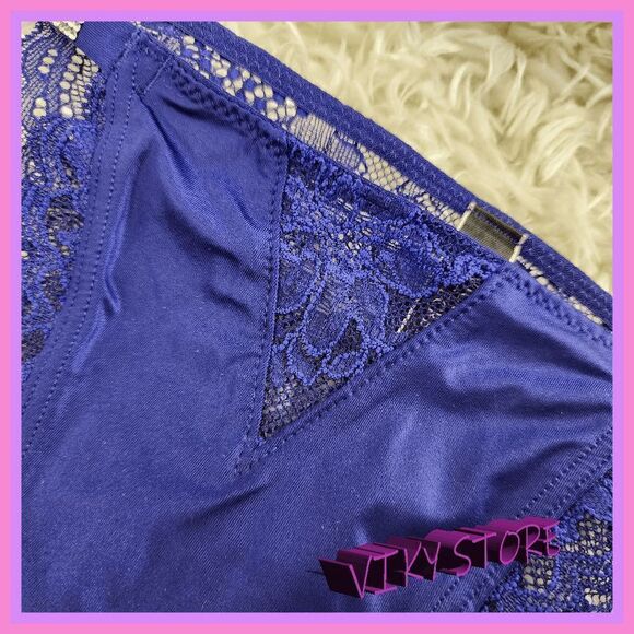 NWT {Victoria's Secret} Blue Satin Lace Cheeky: Crystal Glamour in Small ! NWT - Picture 7 of 7